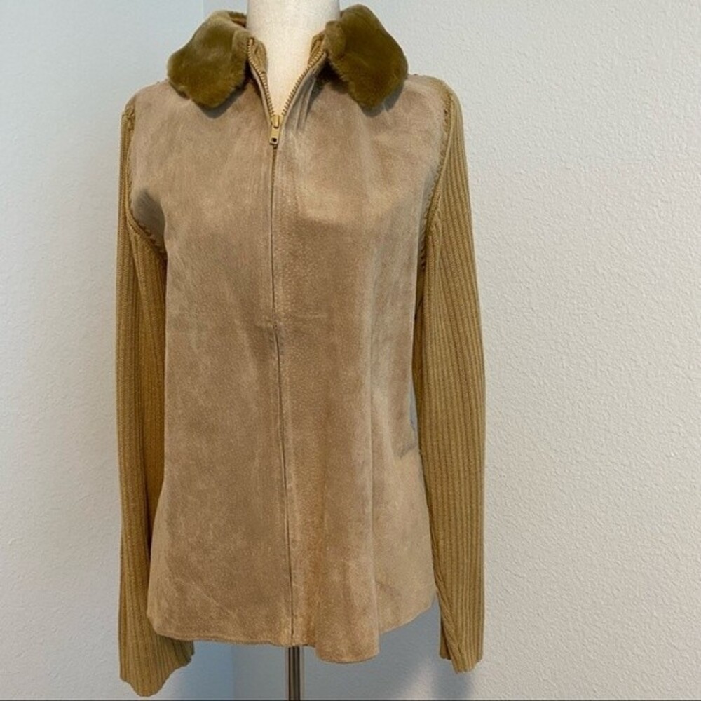 Vintage Leather Victoria Jones Sweater Jacket Removable Faux Fur Collar XL